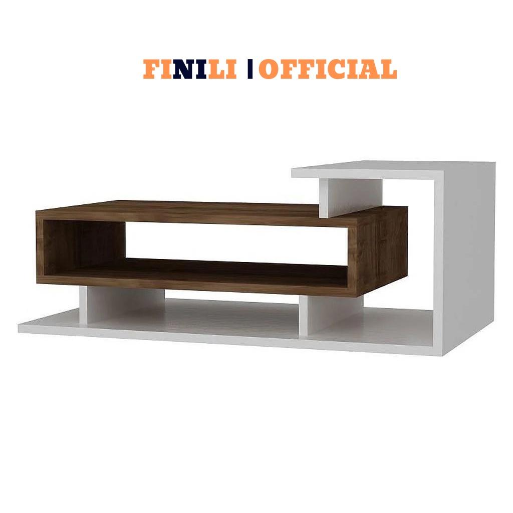 Bàn trà sofa 2 tầng FINILI trắng kết hợp vân gỗ sồi đẹp phòng khách FNLO91