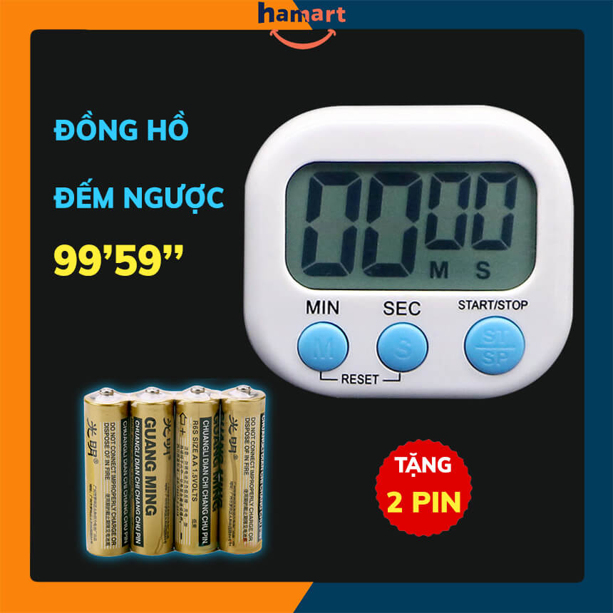 Đồng Hồ Bấm Giờ Học Tập Đếm Ngược 99' Hẹn Giờ Nấu Ăn Hút Nam Châm 4 Màu TẶNG 2 PIN