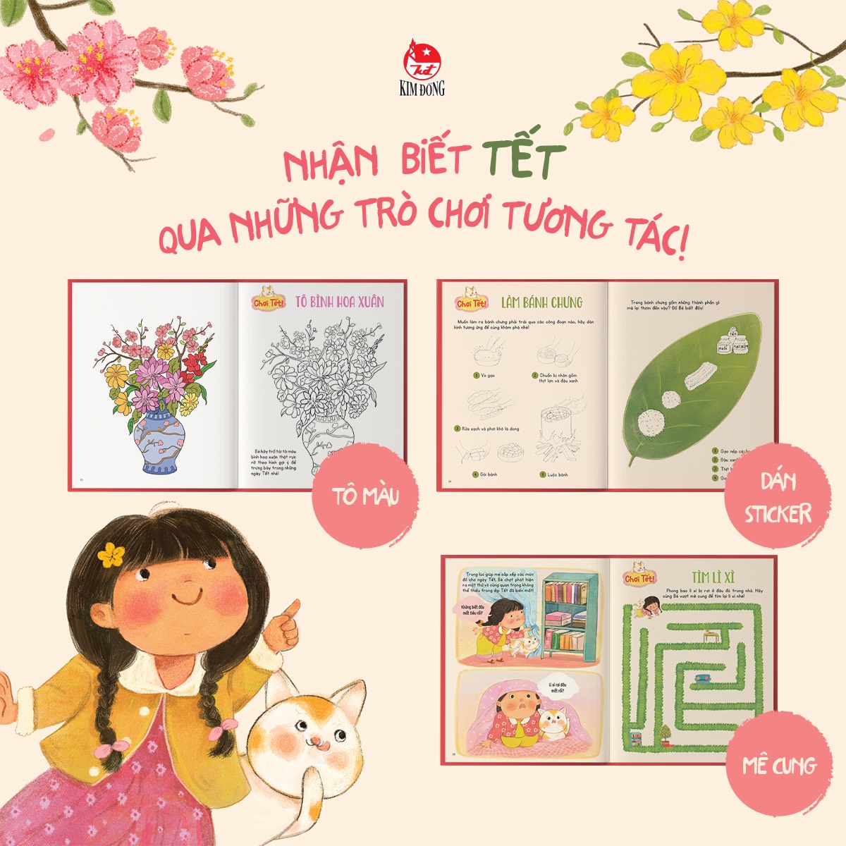 (Sách tương tác) (Quà tặng Sticker + thiệp xinh xắn) A! TẾT LÀ ĐÂY - Komorebi, Vũ Linh, Quyên Thái - NXB Kim Đồng – bìa mềm