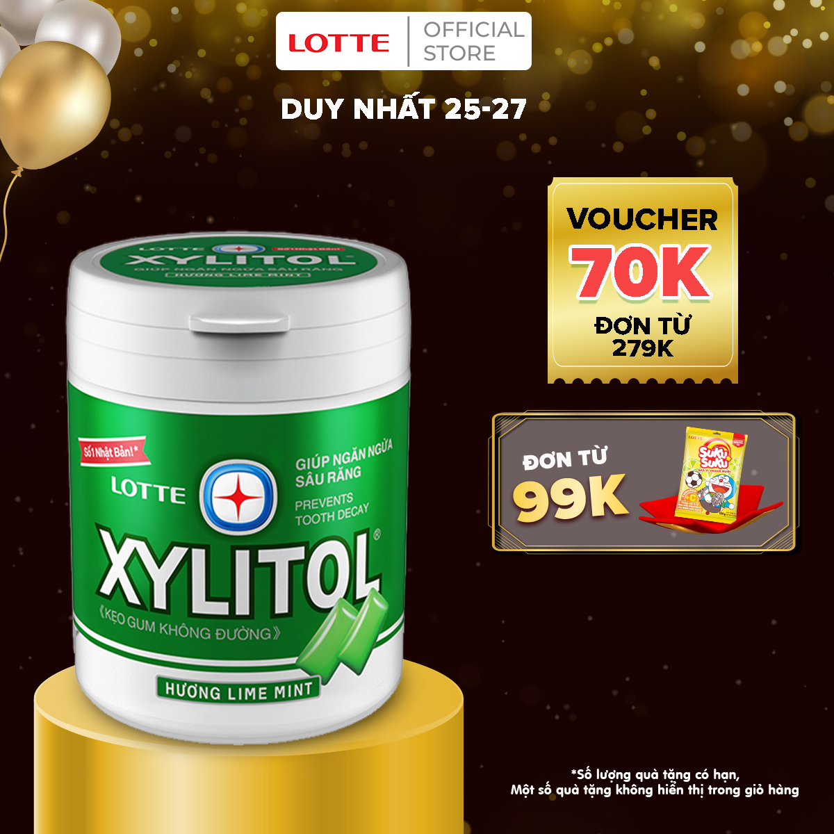 Kẹo Gum không đường Lotte Xylitol - Hương Lime Mint 130,5 g