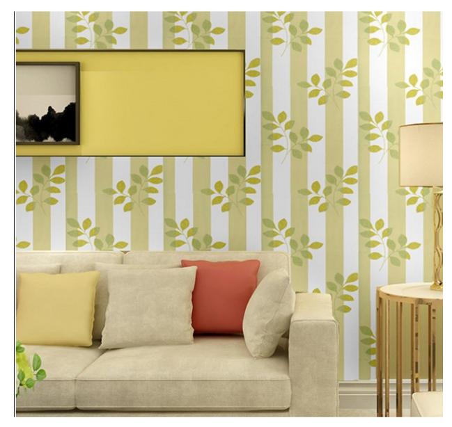 Giấy dán tường rộng 45cm x 5m dài - lá xanh nền sọc xanh lá ELL253