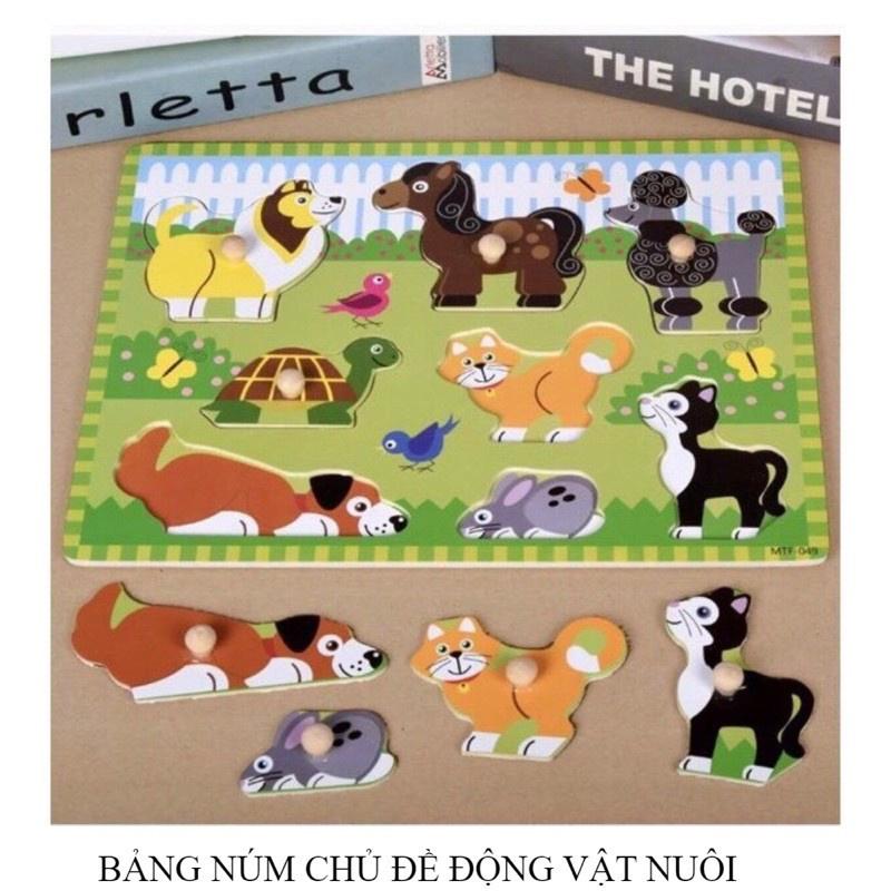 Bảng số, hình khối, động vật, hoa quả,… núm gỗ cho bé từ 3 tuổi