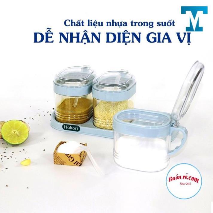 Bộ 3 lọ đựng gia vị có thìa hàng cao cấp Hokori Việt Nhật , Hũ đựng gia vị có nắp đậy tiện dụng bền đẹp -01476
