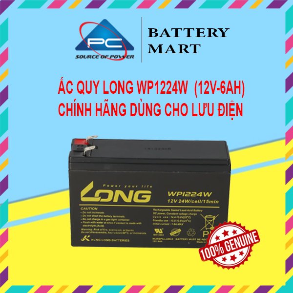 Bình ắc quy khô Long 12V-6Ah WP1224W dùng cho ups, lưu điện cửa cuốn, lưu điện máy tính, loa kéo