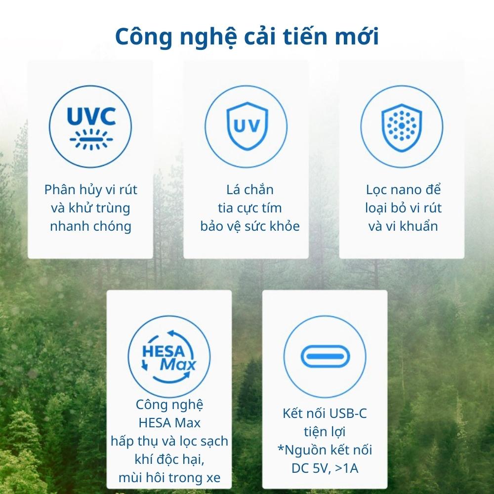 Máy lọc không khí Philips Cốc lọc không khí trên ô tô khử mùi, khử khuẩn tia UV Gopure Style GP5602 - Hàng nhập khẩu.