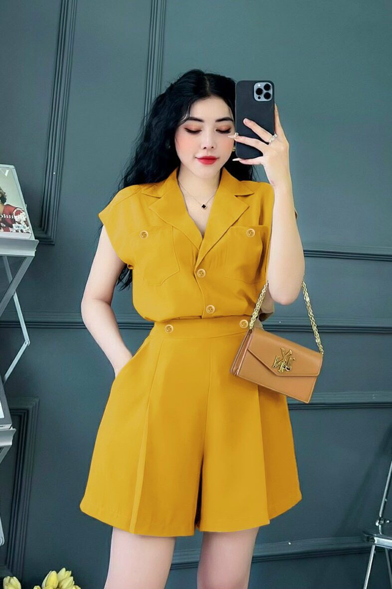 Sét nguyên bộ áo sơ mi 2 túi quần short xinh xắn