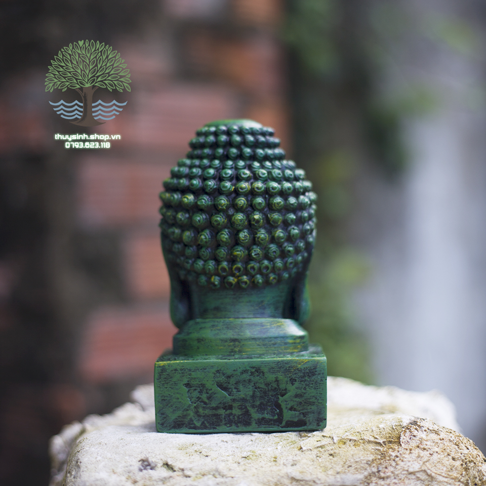 Diện Phật Thích Ca màu xanh rêu cao 15cm trang trí hồ cá, thuỷ sinh, tiểu cảnh, bán cạn, terrarium