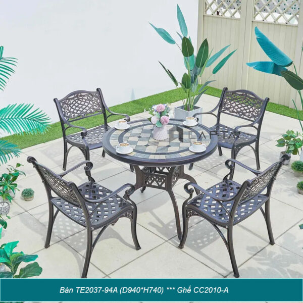 Bộ bàn nhôm đúc ngoài trời 4 ghế có tay bàn tròn 60 cm TE2037-94A/CC2010-A Nội thất Capta