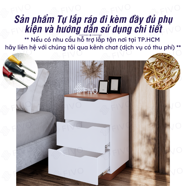 Tủ Đầu Giường Mini Hộc Tủ Có Ray Kéo Cao Cấp Thiết Kế Hiện Đại FIVO FT18 Phù Hợp Với Mọi Không Gian Phòng Ngủ