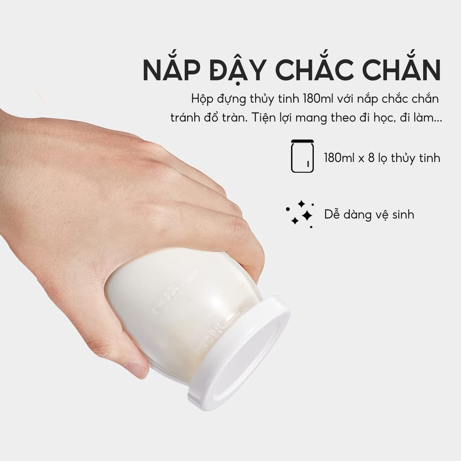 Máy làm sữa chua Lebenlang LBL9139, công suất 20W, dung tích 180ml, gồm 8 lọ thủy tinh, bảo hành 2 năm - hàng chính hãng