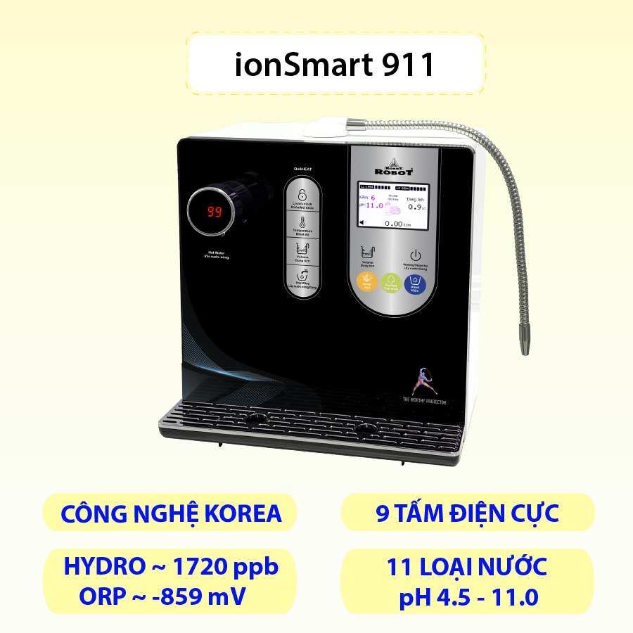 Máy Lọc Nước Điện Giải Nóng Thông Minh ROBOT ionSmart 911 - Hàng chính hãng