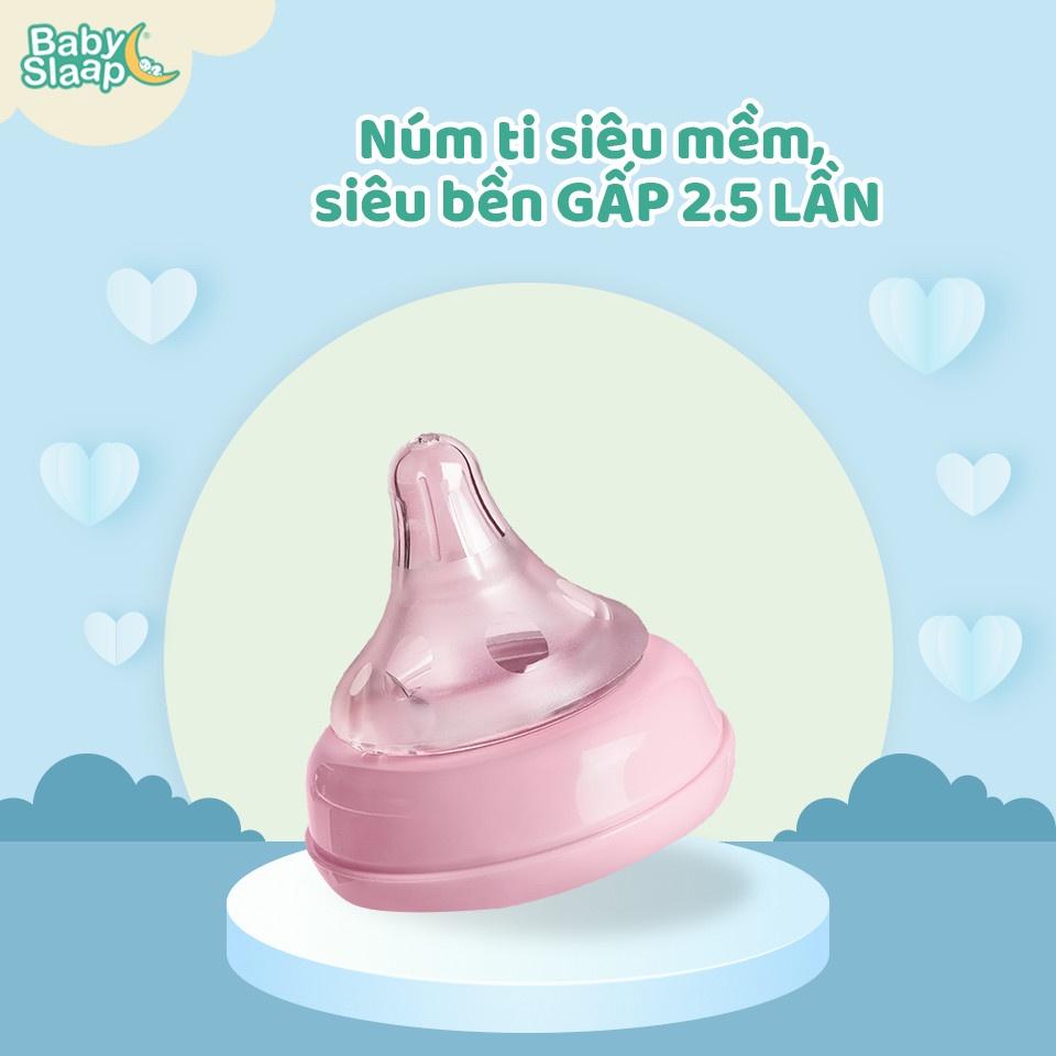 Bình sữa Baby Slaap cổ rộng có tay cầm thiết kế chống sặc kèm núm ti silicon cao cấp cho bé - Childsday