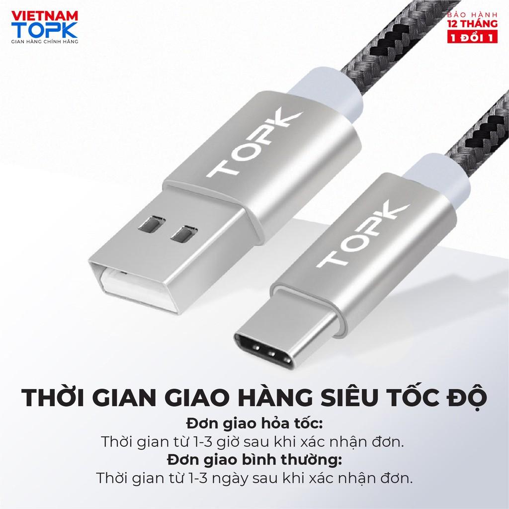 Dây sạc nhanh 3A TOPK AN09 vỏ bện nylon dài 1m - Hàng chính hãng