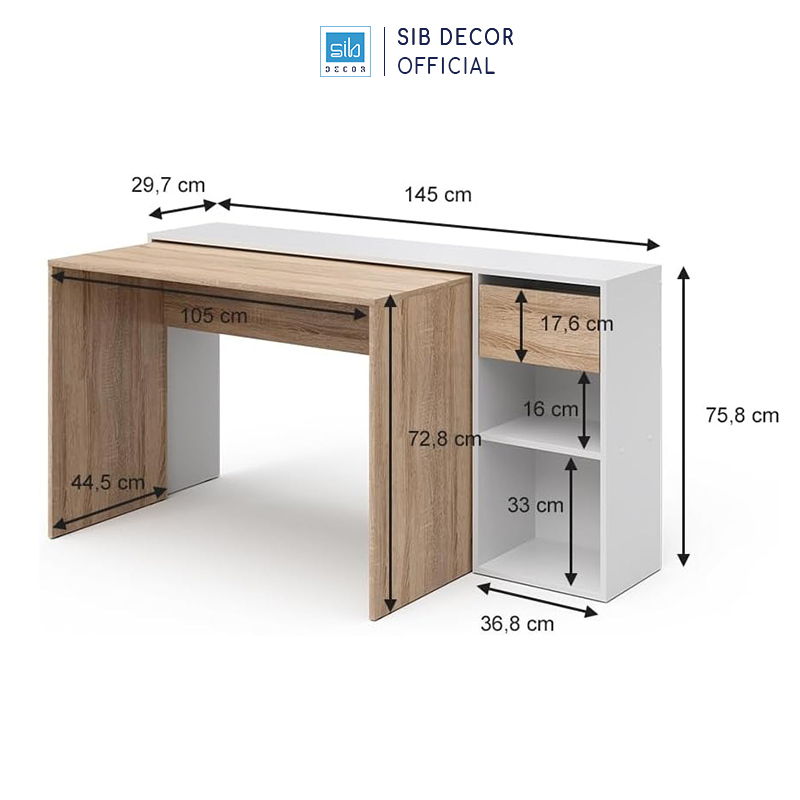 Bàn Gỗ Đôi Thương Hiệu SIB Decor Có Thể Linh Động Kéo Dài, Thu Gọn