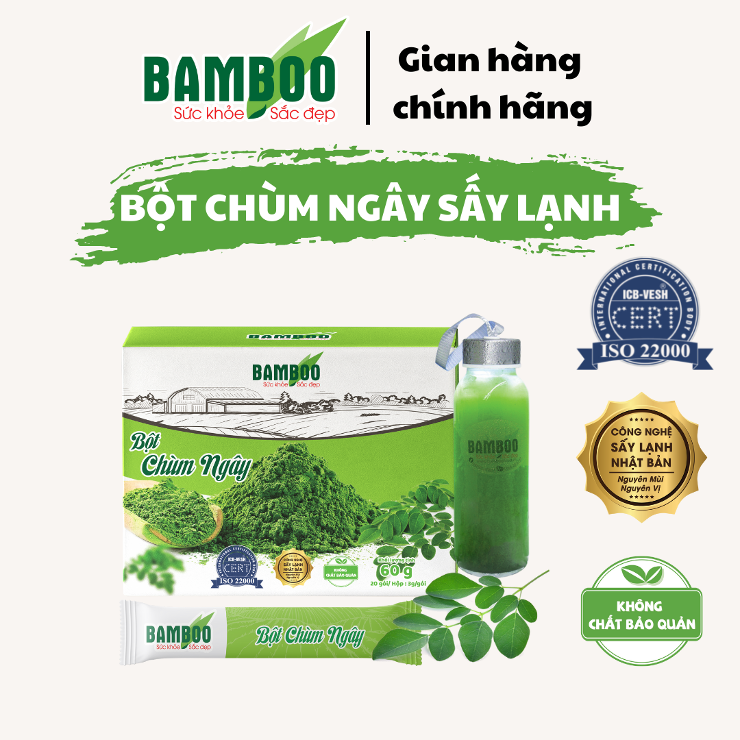 Bột Chùm ngây BAMBOO nguyên chất, siêu mịn hộp 60g/ 20 gói