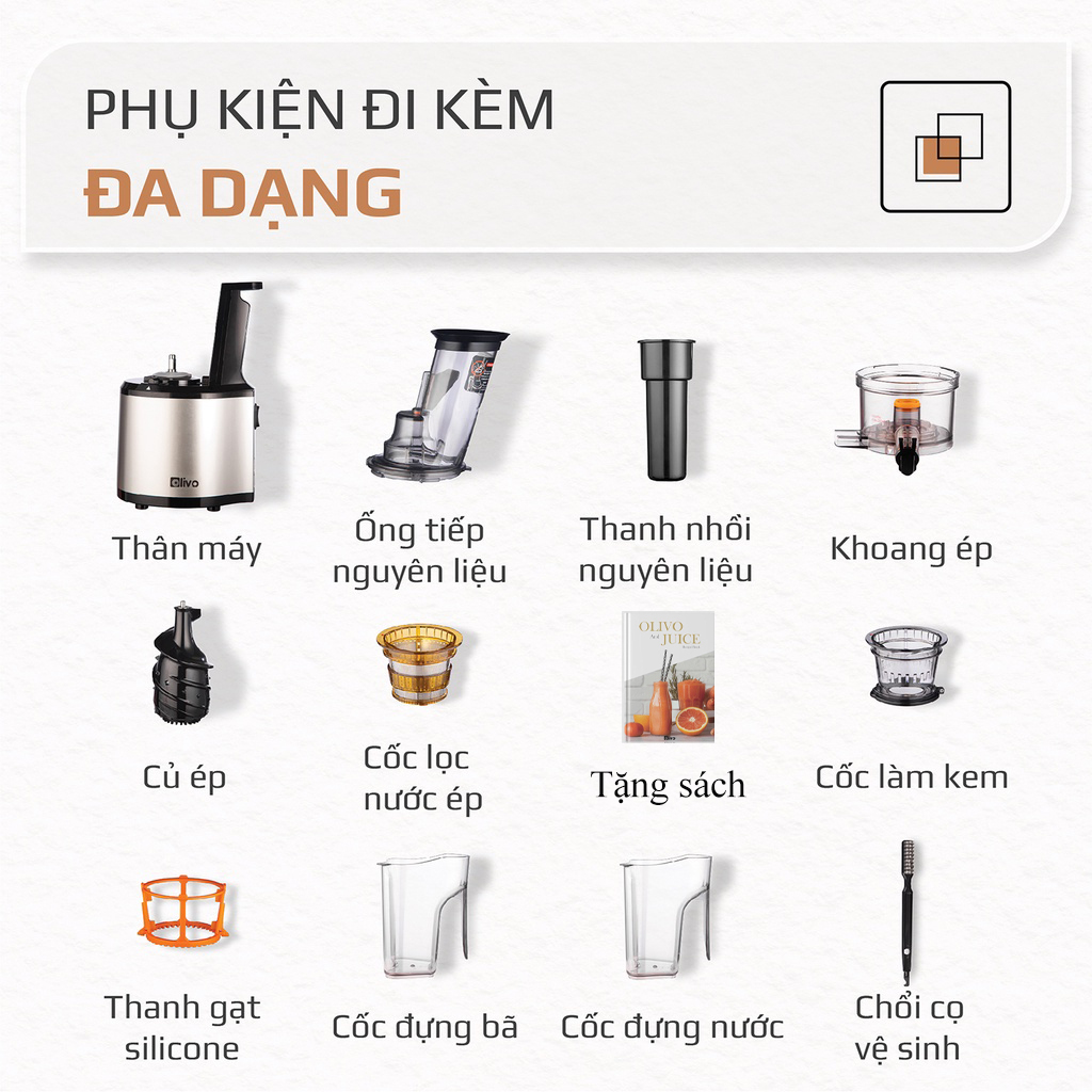 Máy Ép Chậm OLIVO SJ200, Ép Kiệt Bã Trái Cây, Làm Kem Đa Năng, Hàng Chính Hãng