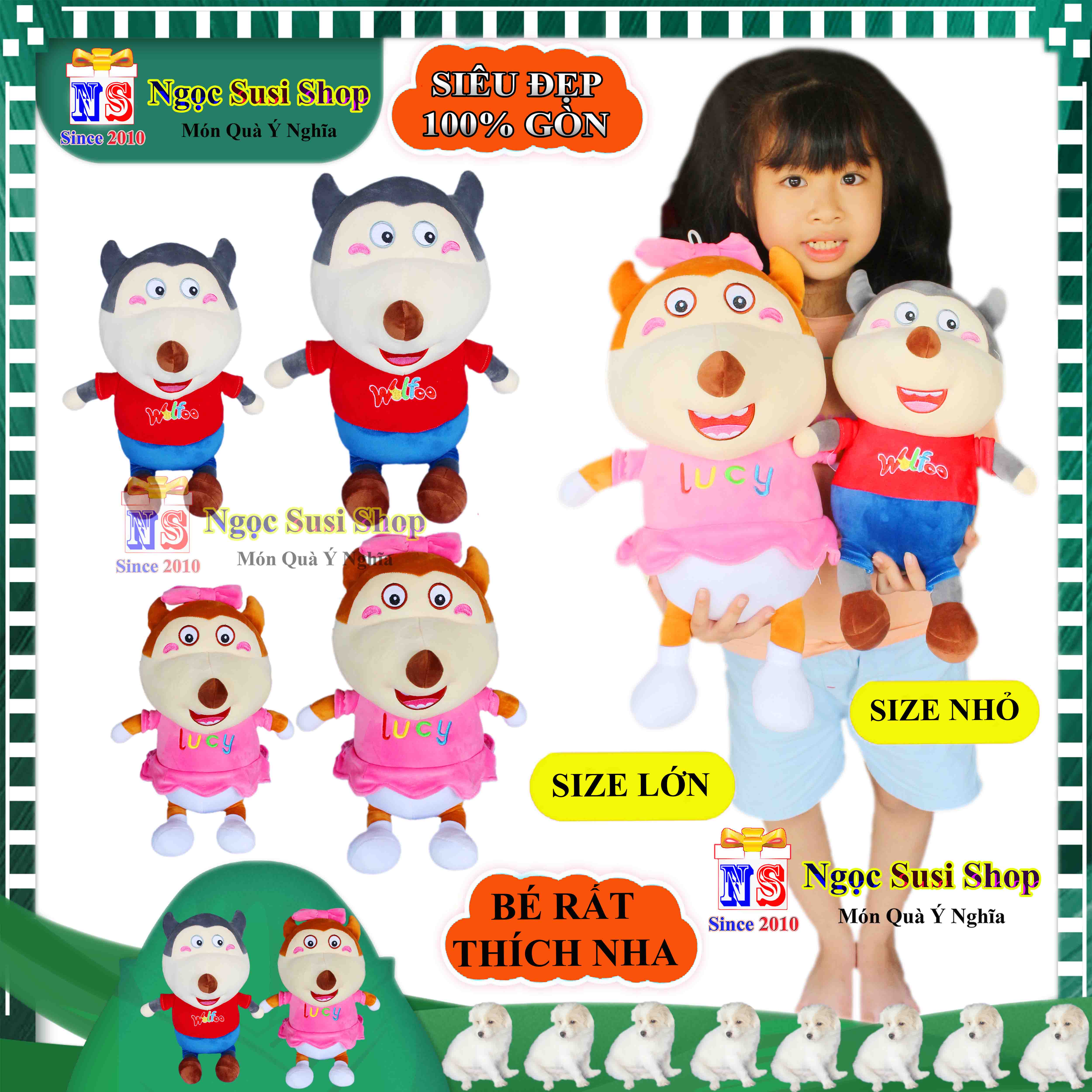 GẤU BÔNG CHÓ SÓI WOLFOO & LUCY SIÊU CƯNG CHO BÉ YÊU - THÚ NHỒI BÔNG CHÓ SÓI RẤT ĐẸP