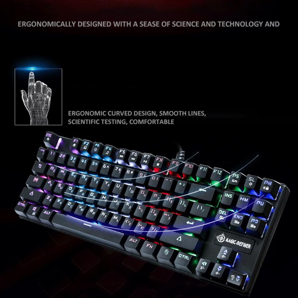 Bàn phím chơi game cơ học có dây USB Kết hợp Ánh sáng Xanh Công tắc 87 Phím cho Văn phòng game thủ Thể thao điện tử Magic-Refiner 1506