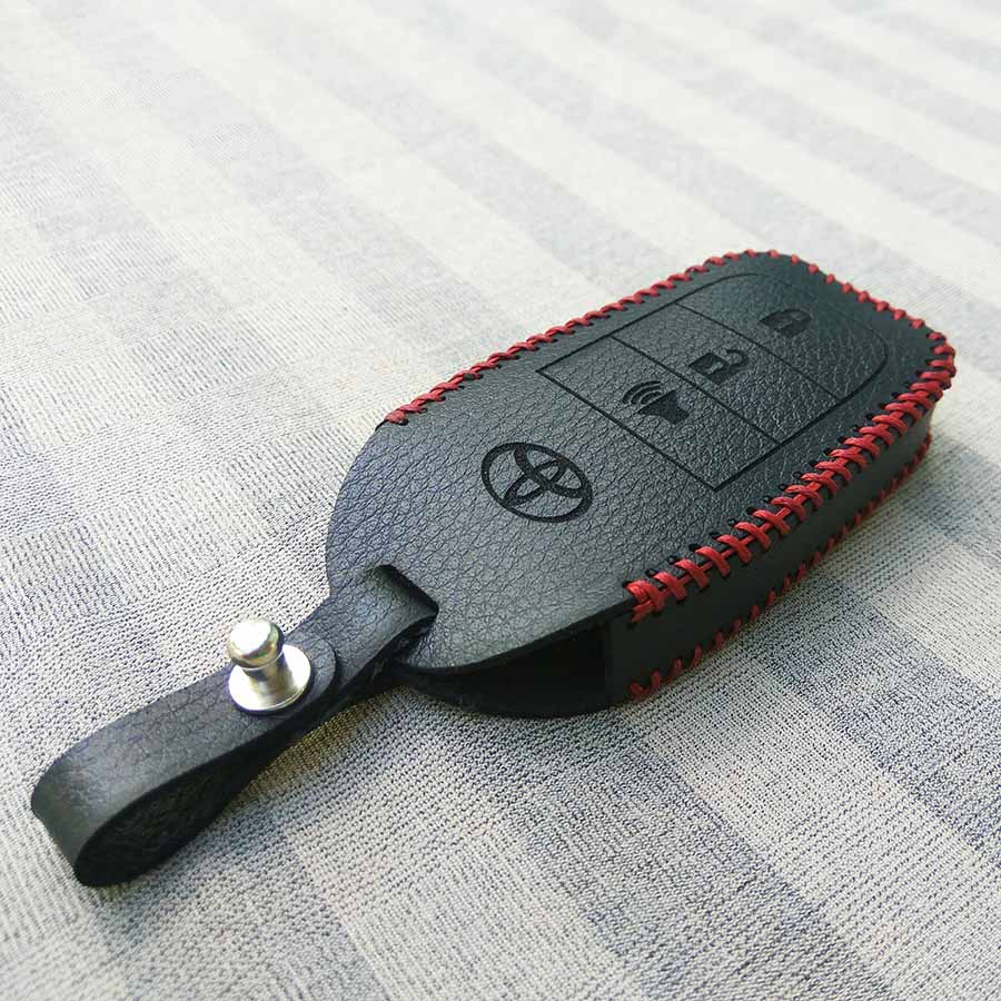 Bao da 3 nút chìa khóa smartkey cho xe hơi Toyota Fortuner (Đen)