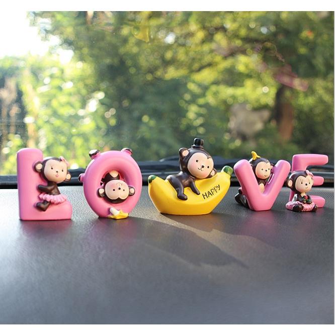 Set khỉ love trang trí taplo ô tô, táp lô xe hơi - Hoàng Đông Shop.