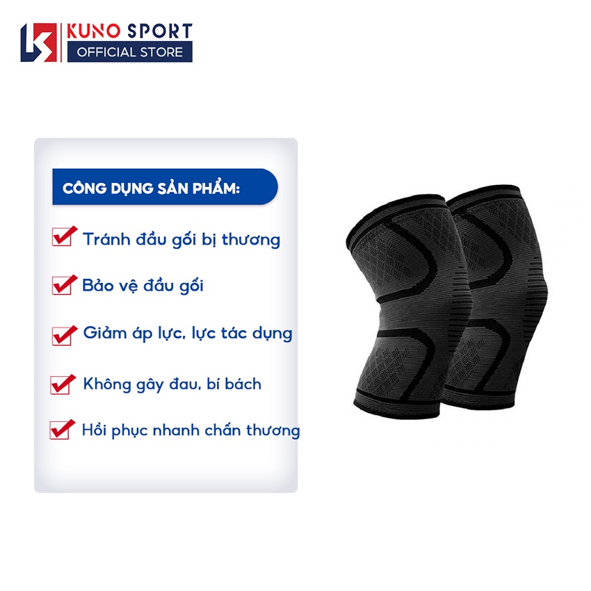 Bó gối chơi thể thao KUNO chất liệu đàn hồi co dãn bốn chiều, băng bảo vệ đầu gối cao cấp - KN09