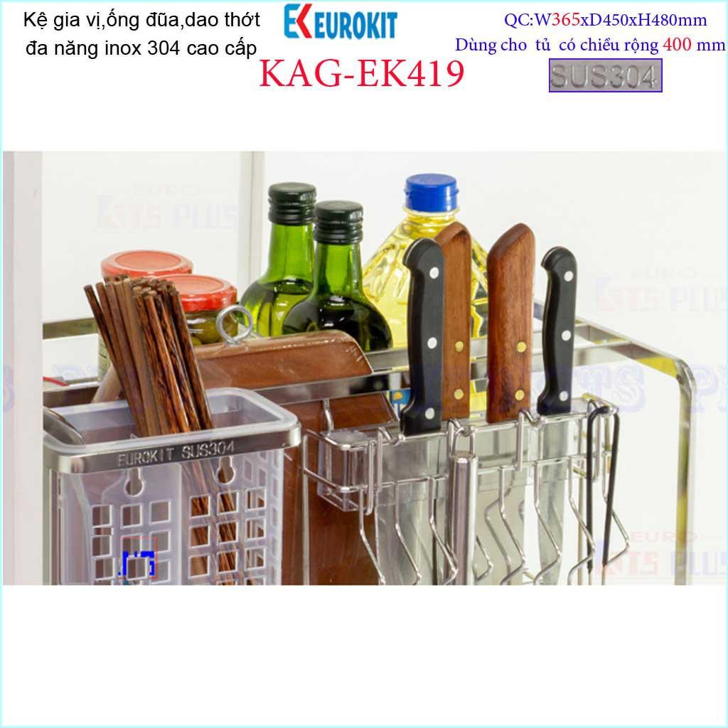 Kệ Gia vị Ray kéo Inox 304, kệ đựng gia vị Euro ray giảm chấn KAG-304EK419,