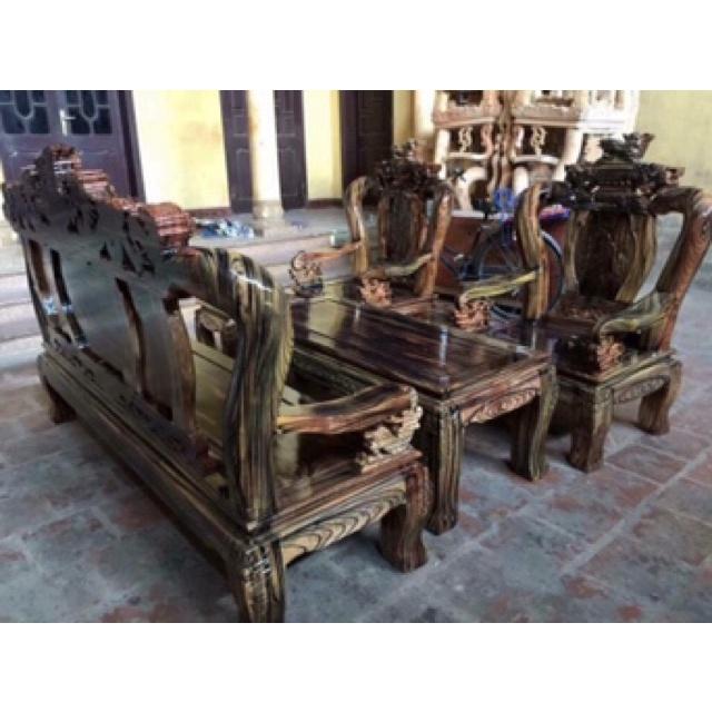 Bộ ghế ghê đỉnh gỗ sà cừ tay 10