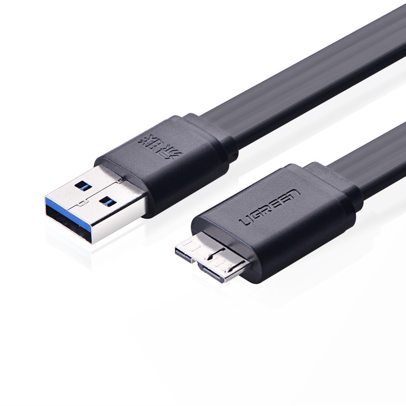 Dây cáp micro USB 3.0 dẹt sang USB 3.0 dùng cho Samsung Note 3/S4/S5 UGREEN US130 - Hàng Chính Hãng - Đen - 1.5m