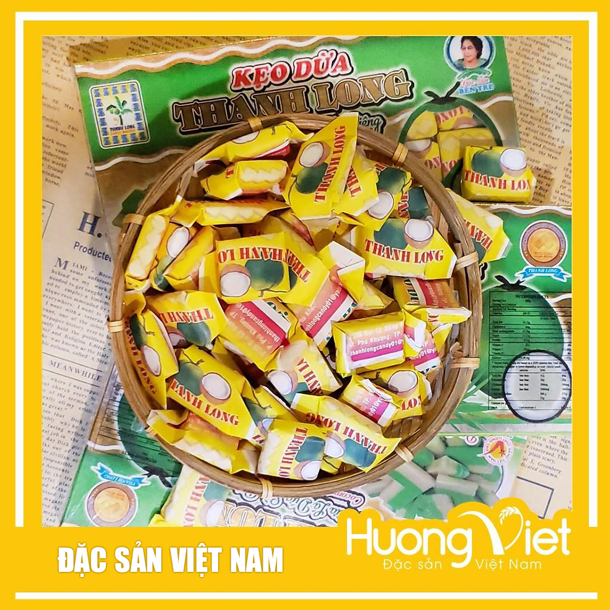 Đặc Sản Bến Tre - Kẹo Dừa Lá Dứa Sầu Riêng Thanh Long 300G, Kẹo Dừa Bến Tre Gia Truyền