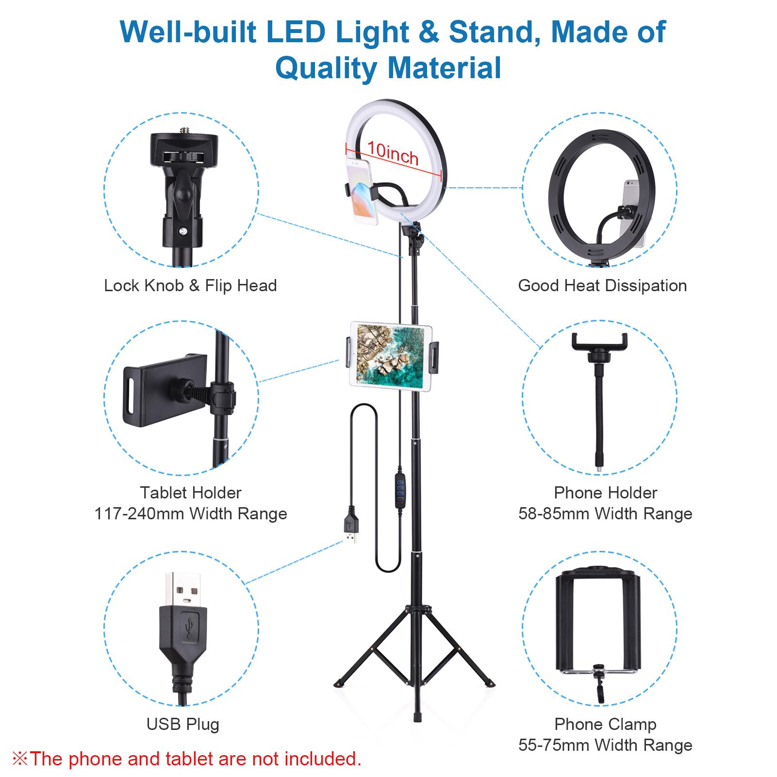 Giá đỡ điện thoại dạng Đèn LED vòng tự sướng 6 inch, 3 chế độ,10 mức độ sáng với giá đỡ ba chân - 6 inch