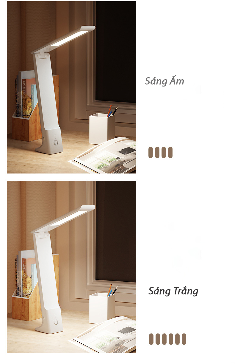 Đèn LED Để Bàn Học, Bàn Trang Điểm Kiểu Dáng Sang Trọng, Bảo Vệ Mắt, Chống Cận Thị Khi Đọc Sách, Làm Việc , Cảm Ứng Tích Điện Pin Lithium 18650- Hàng Chính Hãng KUNBE