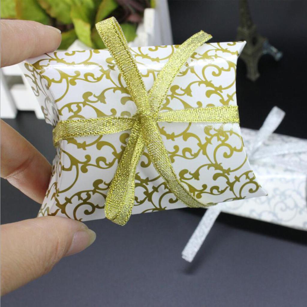 10pcs Pillow Shaped Candy Gift Boxes Wedding Birthday Party Favors Silver