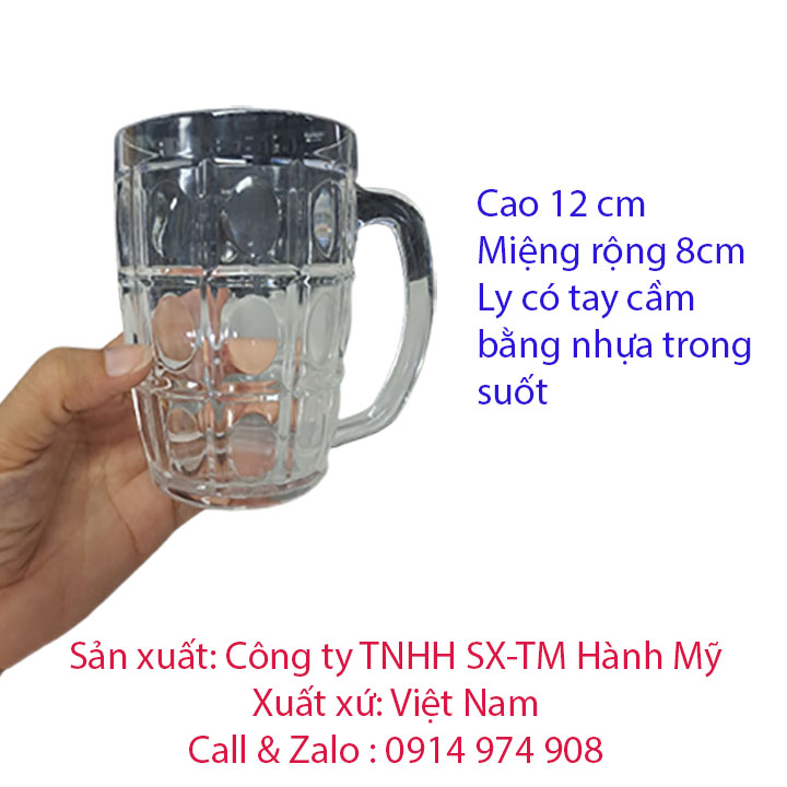 Ly nhựa trong suốt (mica)-Ly có tay cầm-Hàng công ty sản xuất-Giá khuyến mại