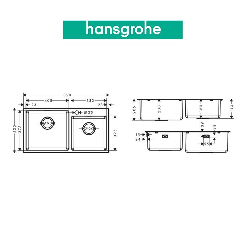 Chậu bếp đôi HANSGROHE Deep Drawn Sink S431-F770 43355