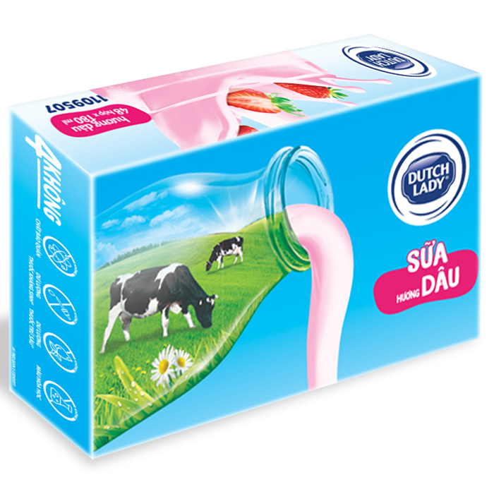 Thùng 48 Hộp Sữa Uống Tiệt Trùng Dutch Lady Cô Gái Hà Lan Dâu