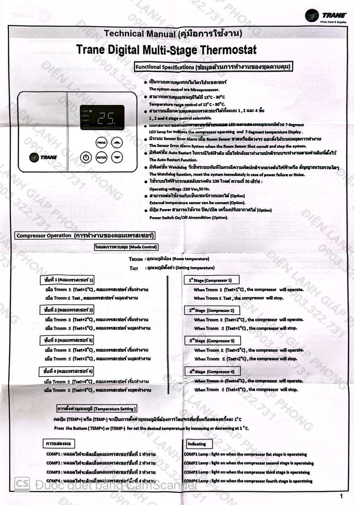 Thermostat (Bộ điều nhiệt) điều khiển Trane LCD 4 comp ITN23-1930-0 P/N 024-0495-060  - Hàng chính hãng