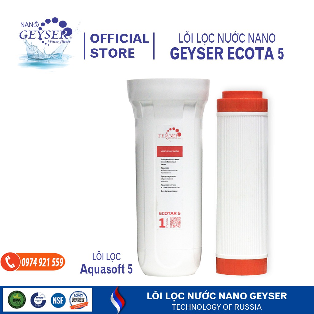 Bộ Lõi lọc nước 123 Ecotar-CB của máy bình lọc nước Nano Geyser Ecotar 5 không sử dụng điện giữ khoáng Nano Geyser của Nga