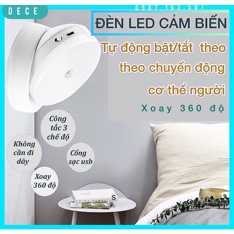 Đèn led cảm biến chuyển động cơ thể người sử dụng pin sạc tích điện xoay 360 độ dễ dàng tiện dụng thương hiệu DORON