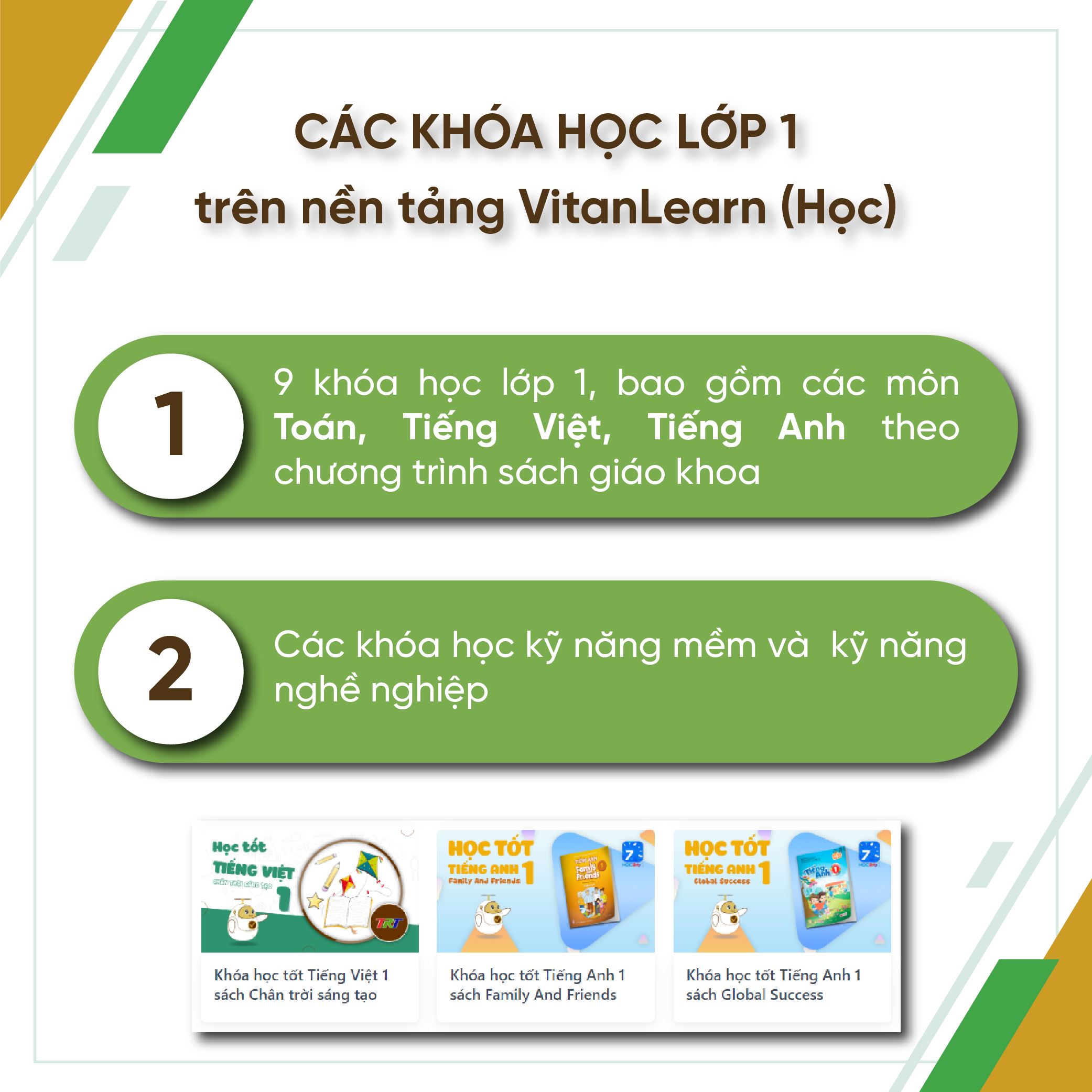 Bộ công cụ Học - Thi - Hướng nghiệp lớp 1, VitanEdu