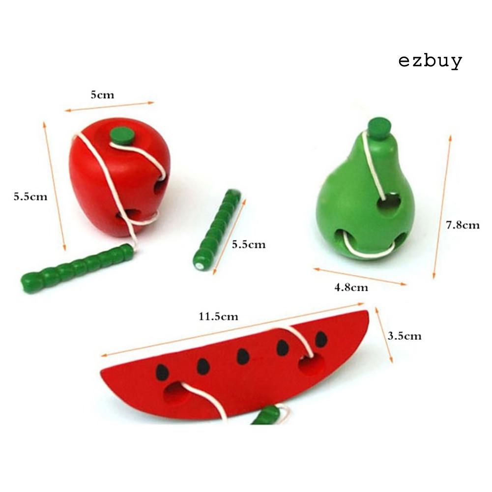 EY-Kids Educational Toy Wooden Worm Eat Apples Pear Watermelon Early Learning Gift