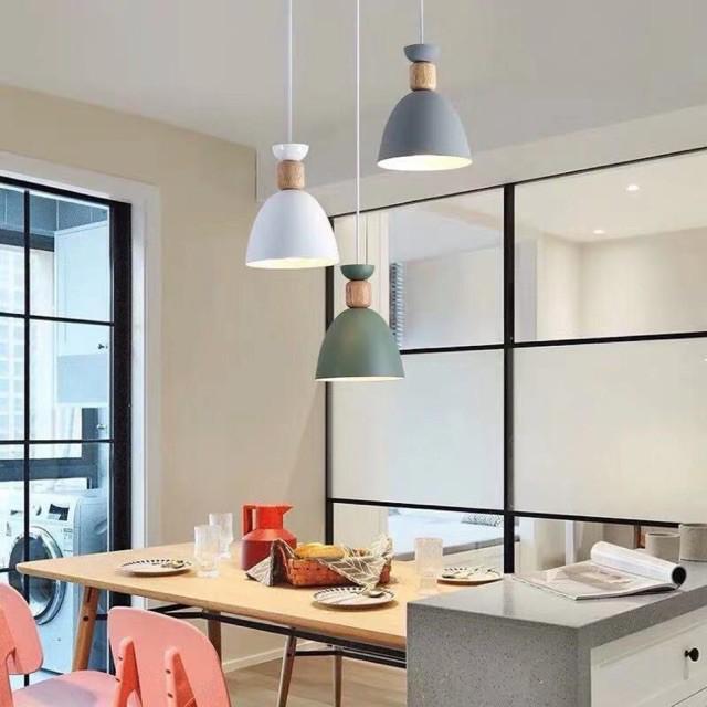 Đèn thả bàn ăn chao 3 màu đầu gỗ