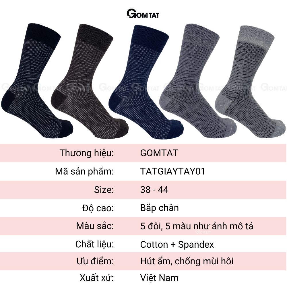 Tất Giày Tây Nam Cổ Cao GOMTAT Chất Liệu Cotton Cao Cấp Êm Chân Thoáng Khí - TATGIAYTAY01-1DOI