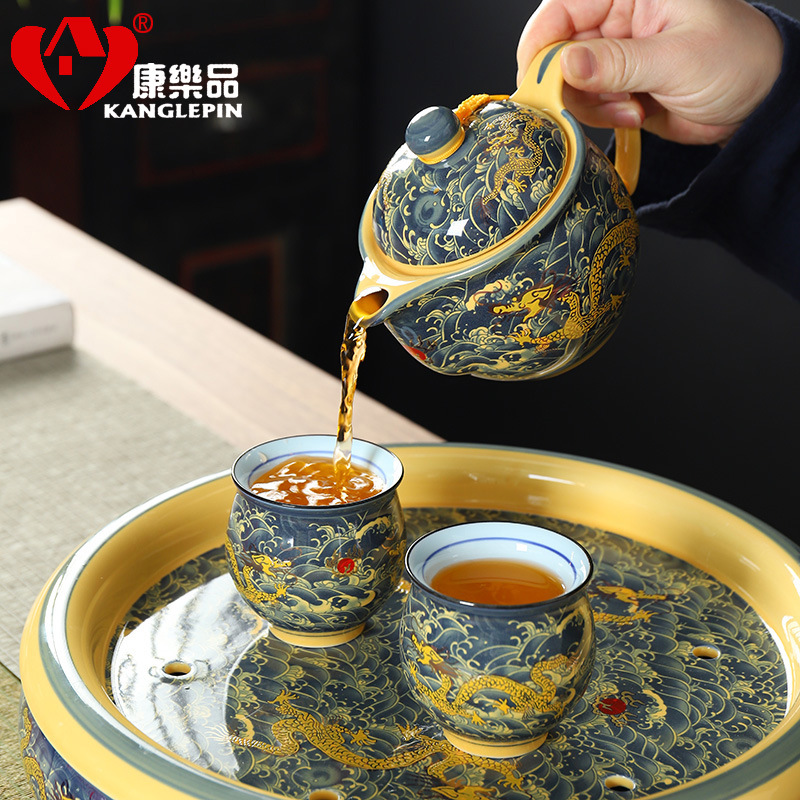Bộ ấm chén chống bỏng hai lớp, bộ ấm chén trà gốm sứ Kung Fu ấm chén trà khay trà ACT36