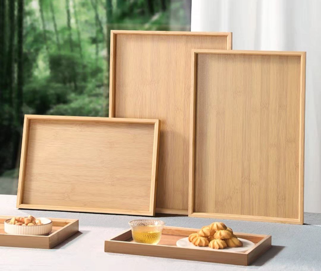 Khay gỗ tre ghép đựng trà đạo, đựng thức ăn ẩm thực hình chữ nhật - An toàn, cao cấp, chắc chắn - Hàng sản xuất chuẩn tre Việt Nam