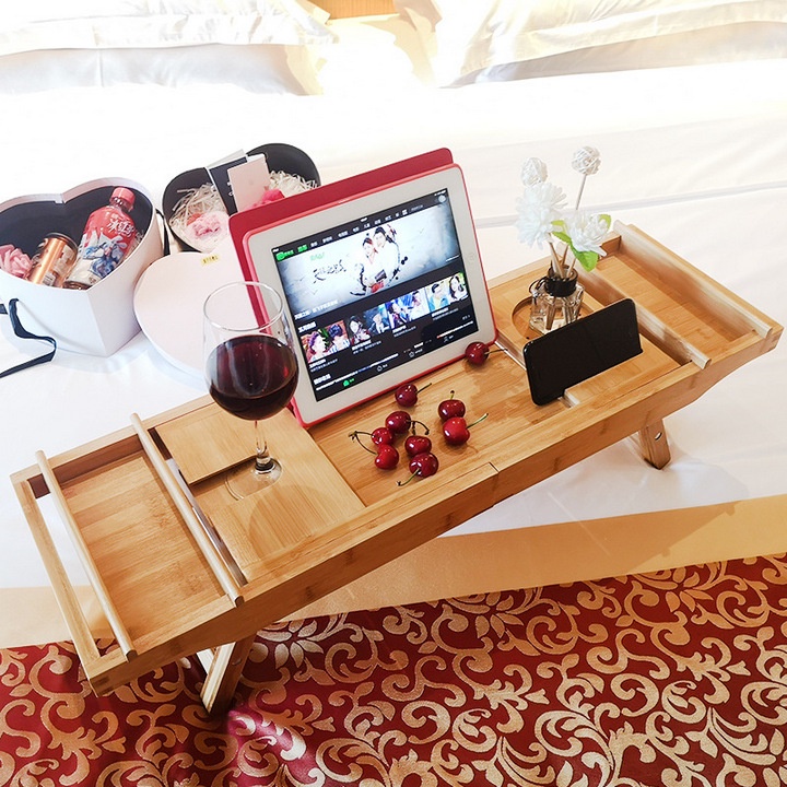 Bàn kê laptop Bàn Học Bàn Ăn Xếp Natural Wood Rượu Vang, Home Spa, BedTime