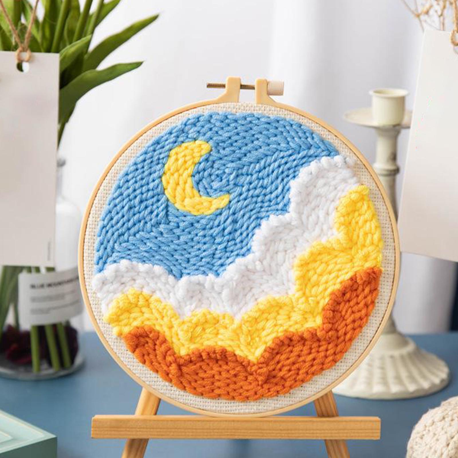 Moon Star Punch Needle Kit Soft Yarn DIY Needlework Embroidery Craft A