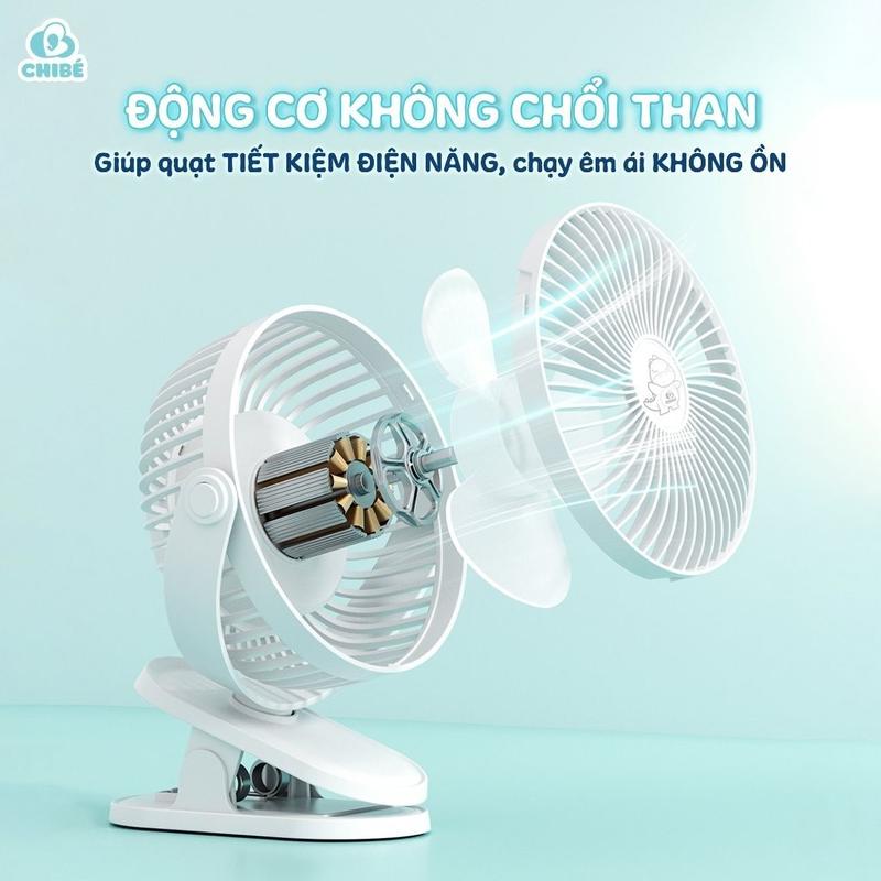 Quạt tích điện mini Chibe - Quạt kẹp xe đẩy cho bé siêu mát xoay 720 độ Hàng Chính Hãng