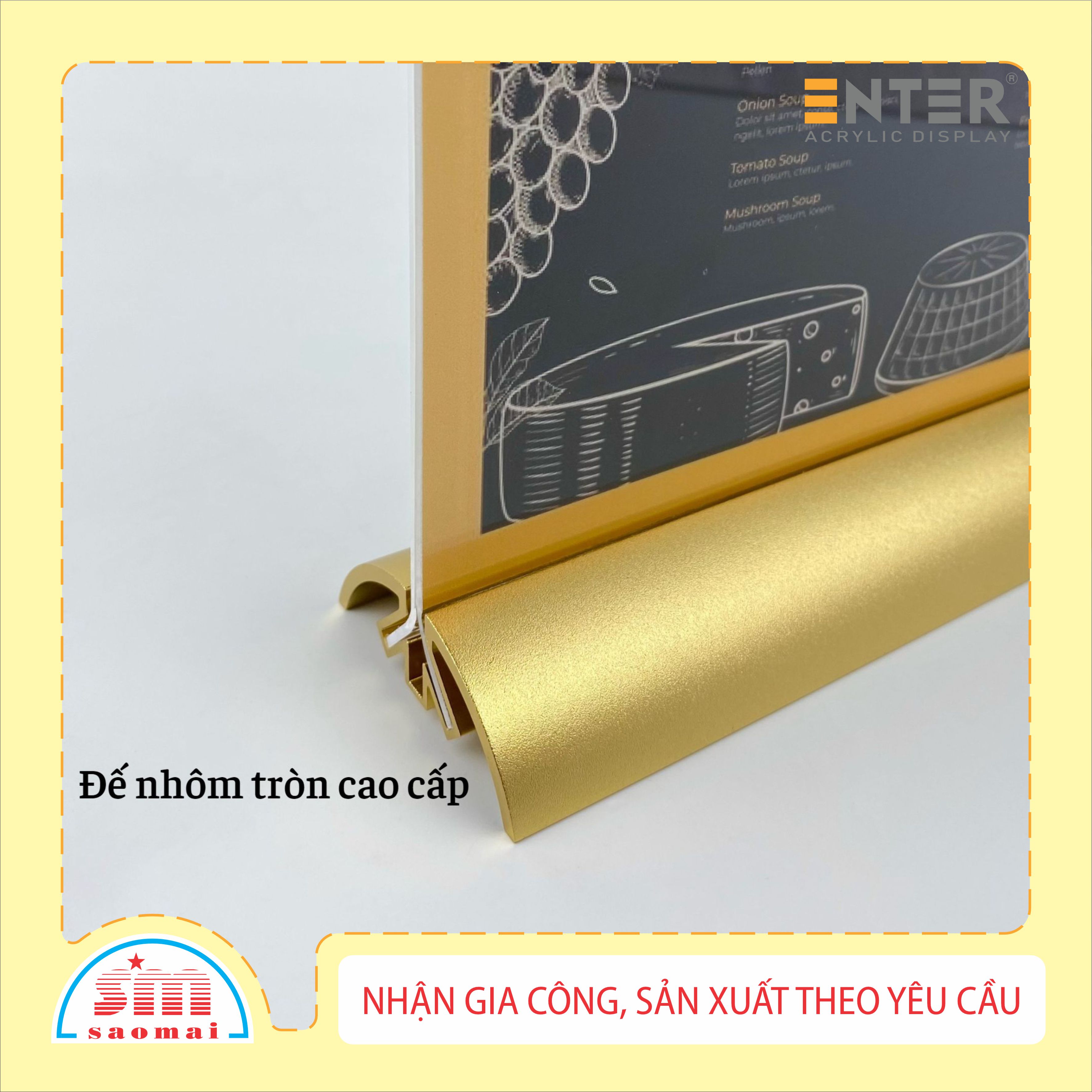 Kệ 2 mặt mica Enter E40 100x150mm đế nhôm cao cấp đen A6