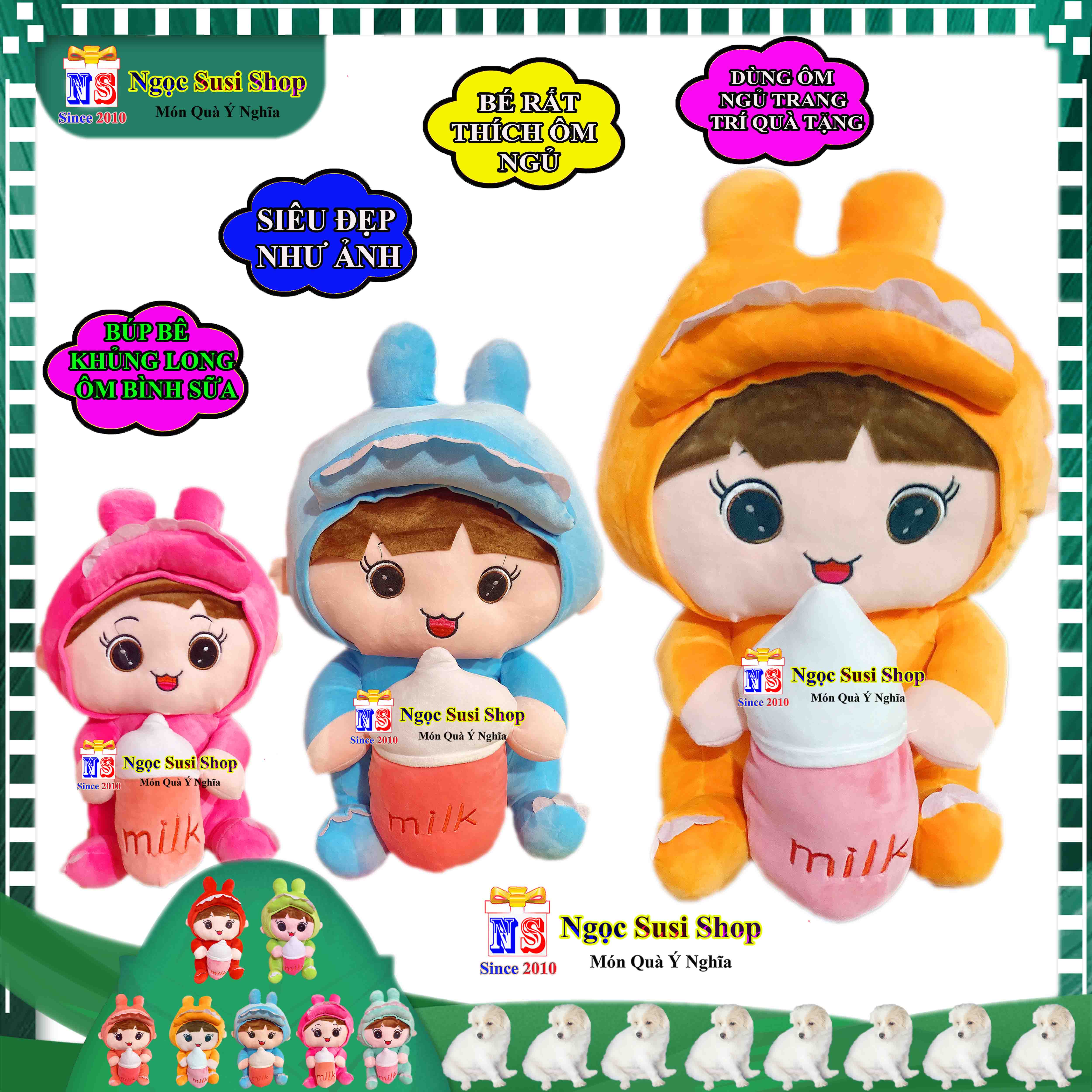 GỐI ÔM THÚ BÔNG BÚP BÊ KHỦNG LONG ÔM BÌNH SỮA KHỔNG LỒ SIÊU TO CAO CẤP DÙNG ÔM NGỦ TRANG TRÍ QUÀ TẶNG - GIAO NGẪU NHIÊN MÀU