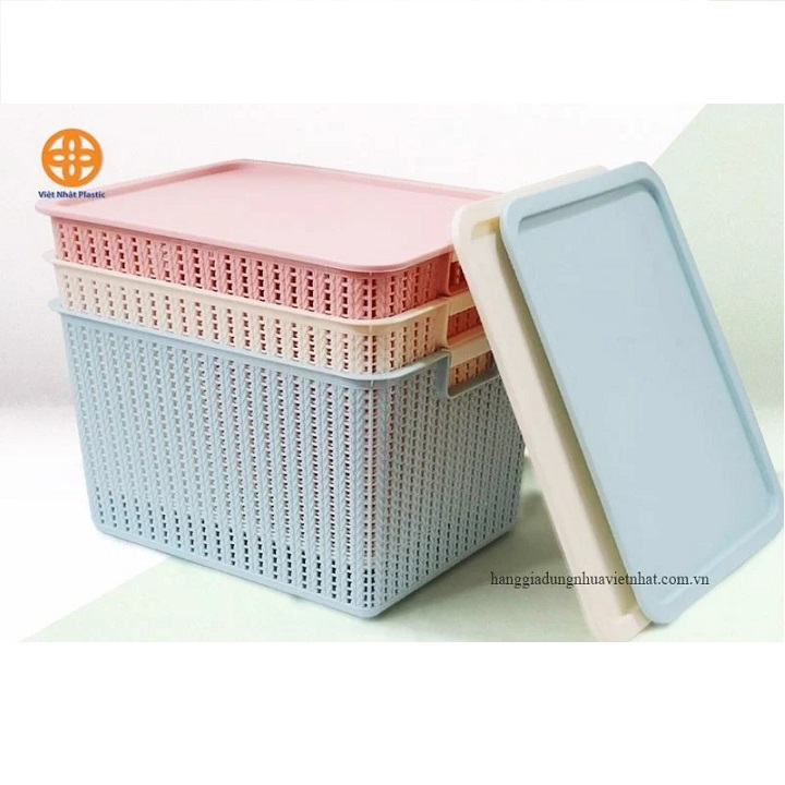 Giỏ nhựa có nắp 3 size đựng đồ đa năng tiết kiệm không gian nhà bếp phòng khách